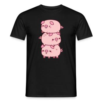 Cute Stack Of Three Little Pigs Funny - Men's T-Shirt - black - Front - AI Model Male 178 light (178cm)