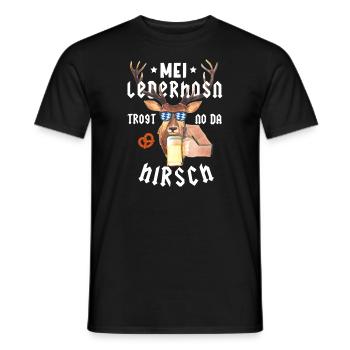Lederhosn Oktober Hirsch Lederhosn Dirndl Shirt - Männer T-Shirt - Schwarz - Vorne - AI Model Male 178 light (178cm)