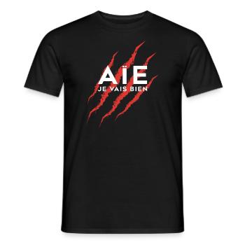 Aie Je vais bien, tout va bien - Humour blessure - T-shirt homme - noir - Devant - AI Model Male 178 light (178cm)
