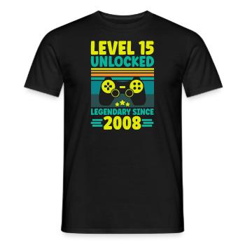 Level 15 Unlocked 2008 Zocken 15. Geburtstag Gamer - Männer T-Shirt - Schwarz - Vorne - AI Model Male 178 light (178cm)
