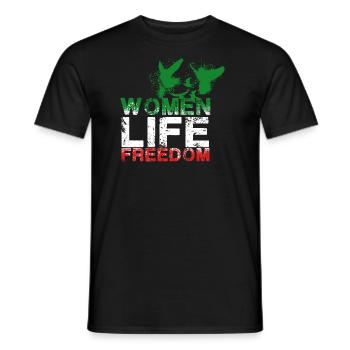 Femme Vie Liberté, Oiseaux,Iran,Drapeau - T-shirt homme - noir - Devant - AI Model Male 178 light (178cm)