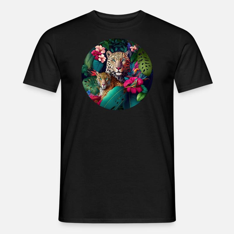 Leopard Dschungel Blumen - Männer T-Shirt - Schwarz