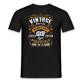 Cadeau d'anniversaire, Vintage né en Février 1947 - T-shirt homme - noir - Devant - AI Model Male 178 light (178cm)