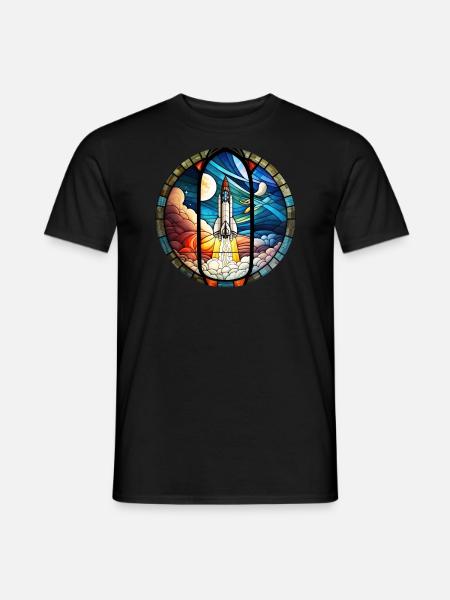 Rakete Weltall Raketenstart Kirchenglass Buntglass - Männer T-Shirt - Schwarz