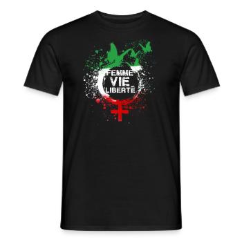 femme vie lieberté,iran,liberté,femmes, papillon - T-shirt homme - noir - Devant - AI Model Male 178 light (178cm)