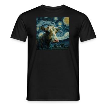 Cow Van Gogh Style Starry Sky Cool la nuit - T-shirt homme - noir - Devant - AI Model Male 178 light (178cm)