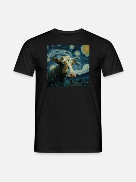 Kuh Van Gogh Style Sternenhimmel Nachts Cool - Männer T-Shirt - Schwarz
