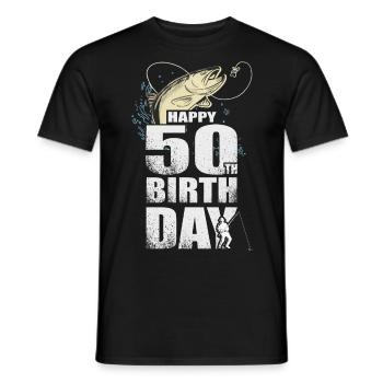 Anglergeschenk Happy 50th Birthday 50. Geburtstag - Männer T-Shirt - Schwarz - Vorne - AI Model Male 178 light (178cm)