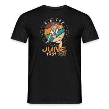 Vintage 1951 - Born In June 1951 - Men's T-Shirt - black - Front - AI Model Male 178 light (178cm)