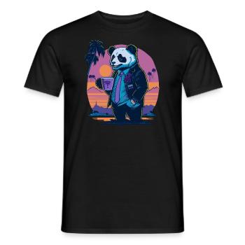 80's Illustration eines Pandas mit Kaffeetasse - Männer T-Shirt - Schwarz - Vorne - AI Model Male 178 light (178cm)