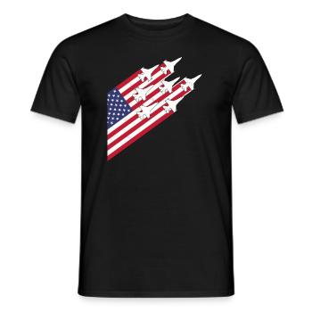 USA Flag and Fighter Jets - Men's T-Shirt - black - Front - AI Model Male 178 light (178cm)
