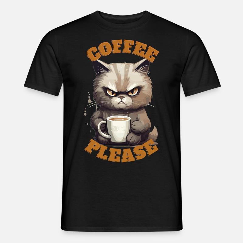 Coffee Please Cat - Männer T-Shirt - Schwarz