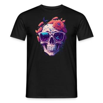 Skull with flowers - Men's T-Shirt - black - Front - AI Model Male 178 light (178cm)