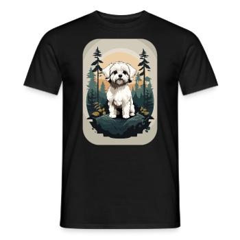 Bichon Havanese Dog in the Forest - Men's T-Shirt - black - Front - AI Model Male 178 light (178cm)