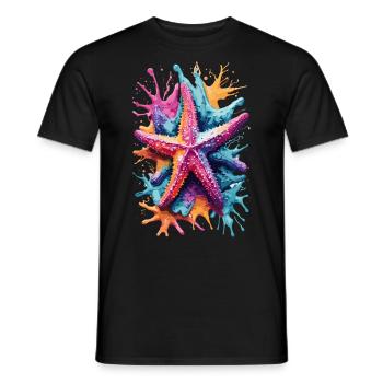 Starfish in the Sea, Watercolours, Lake, Water - Men's T-Shirt - black - Front - AI Model Male 178 light (178cm)