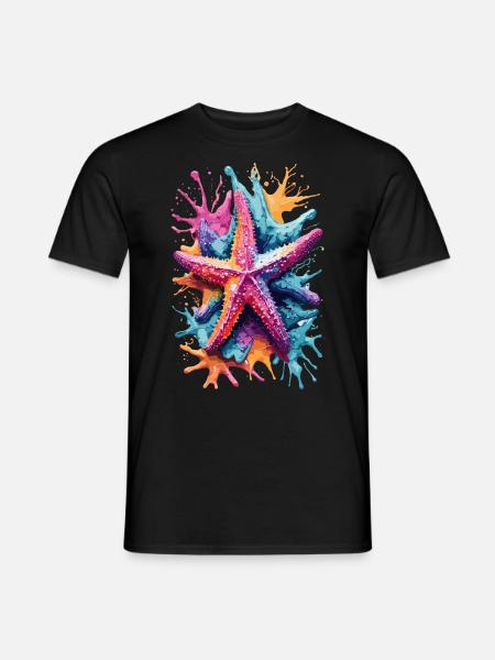 Starfish in the Sea, Watercolours, Lake, Water - Men's T-Shirt - black