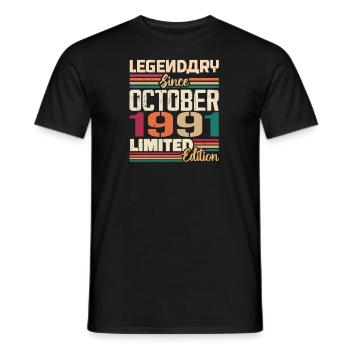 Octobre 1991 Millésime - Cadeau d’anniversaire 1991 - T-shirt homme - noir - Devant - AI Model Male 178 light (178cm)