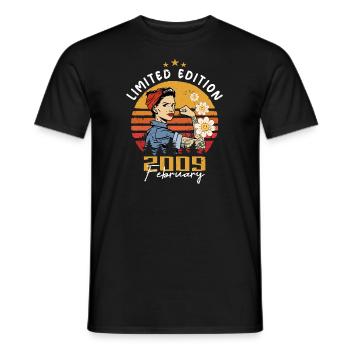 15 years old - Born in February 2009 - Men's T-Shirt - black - Front - AI Model Male 178 light (178cm)