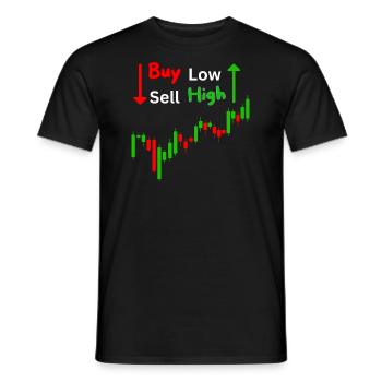 Buy Low Sell High Trading Aktien ETF CFD Daytrader - Männer T-Shirt - Schwarz - Vorne - AI Model Male 178 light (178cm)