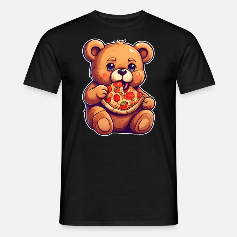 Teddybär loves Pizza - Männer T-Shirt - Schwarz