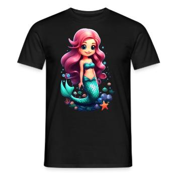 Cute mermaid chibi with pink hair - Men's T-Shirt - black - Front - AI Model Male 178 light (178cm)