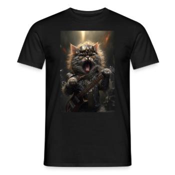Cat Heavy Metal Chanteur Rock Cool Guitare Musique - T-shirt homme - noir - Devant - AI Model Male 178 light (178cm)