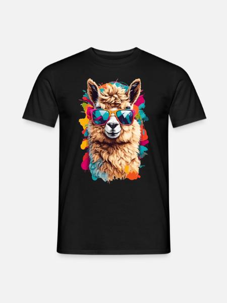 Cooles Lama: Tierisch süß mit Sonnenbrille - Männer T-Shirt - Schwarz