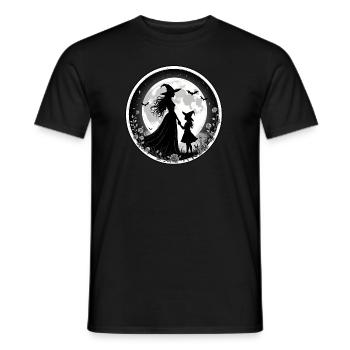 Hexe mit junger Hexe und Fledermäusen vorm Mond - Männer T-Shirt - Schwarz - Vorne - AI Model Male 178 light (178cm)