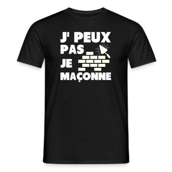 Tshirt humour maçon je peux pas je maçonne cadeau - T-shirt homme - noir - Devant - AI Model Male 178 light (178cm)