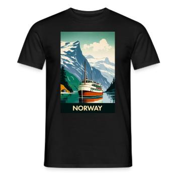 Vintage Norway Travel Poster - Men's T-Shirt - black - Front - AI Model Male 178 light (178cm)