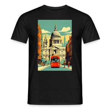 Vintage London Travel Poster - Men's T-Shirt - black - Front - AI Model Male 178 light (178cm)