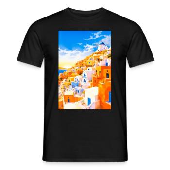 Vintage Santorini Poster - Männer T-Shirt - Schwarz - Vorne - AI Model Male 178 light (178cm)