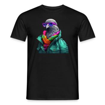 Taube mit Sonnenbrille Bunt Coole Tauben Vogel - Männer T-Shirt - Schwarz - Vorne - AI Model Male 178 light (178cm)