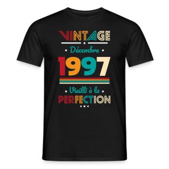 Anniversaire 25 ans - Décembre 1997 Vintage - T-shirt homme - noir - Devant - AI Model Male 178 light (178cm)