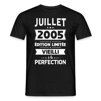 Anniversaire 20 ans - Juillet 2005 Perfection - T-shirt homme - noir - Devant - AI Model Male 178 light (178cm)