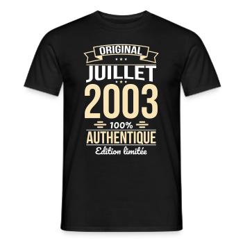 Anniversaire 20 ans - Original - Juillet 2003 - T-shirt homme - noir - Devant - AI Model Male 178 light (178cm)