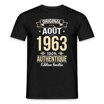 Anniversaire 60 ans - Original - Août 1963 - T-shirt homme - noir - Devant - AI Model Male 178 light (178cm)