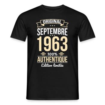 Anniversaire 60 ans - Original - Septembre 1963 - T-shirt homme - noir - Devant - AI Model Male 178 light (178cm)