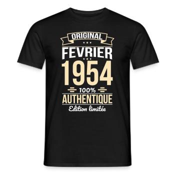 Anniversaire 70 ans - Original - Février 1954 - T-shirt homme - noir - Devant - AI Model Male 178 light (178cm)