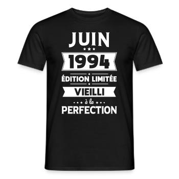 Anniversaire 30 ans - Juin 1994 Perfection - T-shirt homme - noir - Devant - AI Model Male 178 light (178cm)