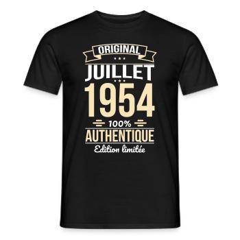 Anniversaire 70 ans - Original - Juillet 1954 - T-shirt homme - noir - Devant - AI Model Male 178 light (178cm)