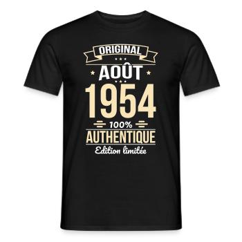 Anniversaire 70 ans - Original - Août 1954 - T-shirt homme - noir - Devant - AI Model Male 178 light (178cm)