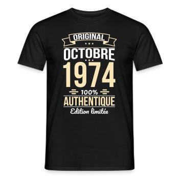 50. Jahrestag - Original - Oktober 1974 - Männer T-Shirt - Schwarz - Vorne - AI Model Male 178 light (178cm)