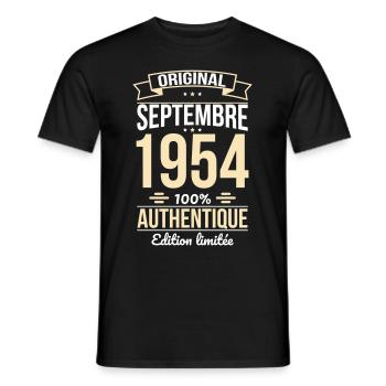 Anniversaire 70 ans - Original - Septembre 1954 - T-shirt homme - noir - Devant - AI Model Male 178 light (178cm)