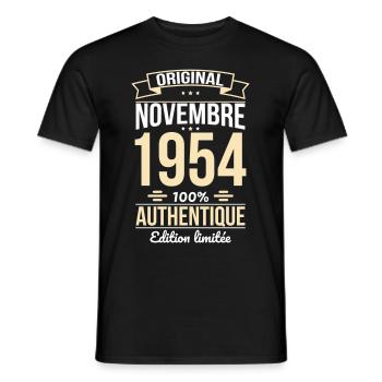 Anniversaire 70 ans - Original - Novembre 1954 - T-shirt homme - noir - Devant - AI Model Male 178 light (178cm)