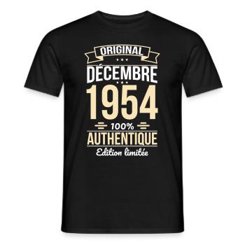 Anniversaire 70 ans - Original - Décembre 1954 - T-shirt homme - noir - Devant - AI Model Male 178 light (178cm)