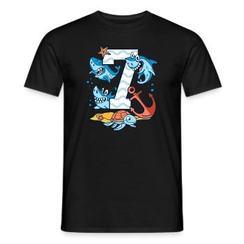7ème anniversaire Shark Shark Shark Boy 7 ans - T-shirt homme - noir - Devant - AI Model Male 178 light (178cm)