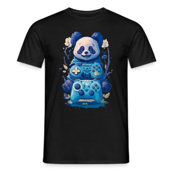 Gamer Panda with Gamepad Illustration - Men's T-Shirt - black - Front - AI Model Male 178 light (178cm)