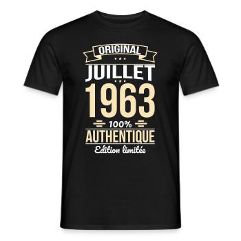 Anniversaire 60 ans - Original - Juillet 1963 - T-shirt homme - noir - Devant - AI Model Male 178 light (178cm)