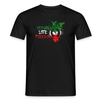 Femme Vie Liberté, Oiseaux,Iran,Drapeau - T-shirt homme - noir - Devant - AI Model Male 178 light (178cm)